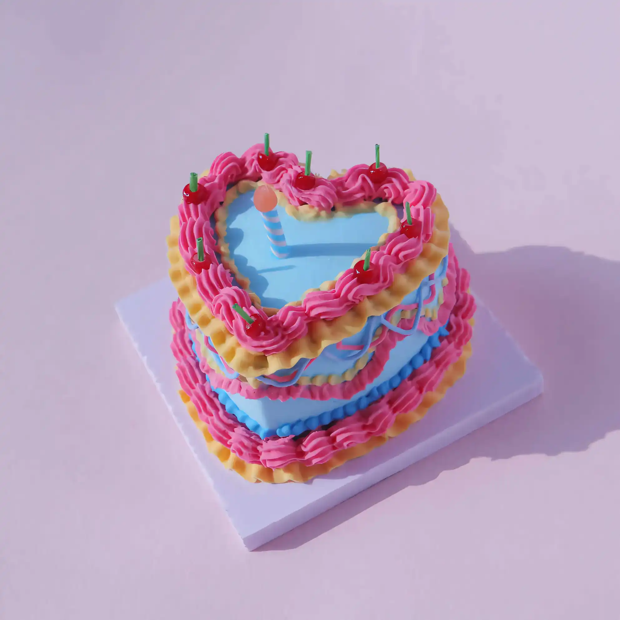 Custom-Crafted Air Dry Clay Mini Cakes - Your Vision Brought to Life Air Dry Clay Princess Birthday Cake Kit - Blue Heart with Cherry Toppings