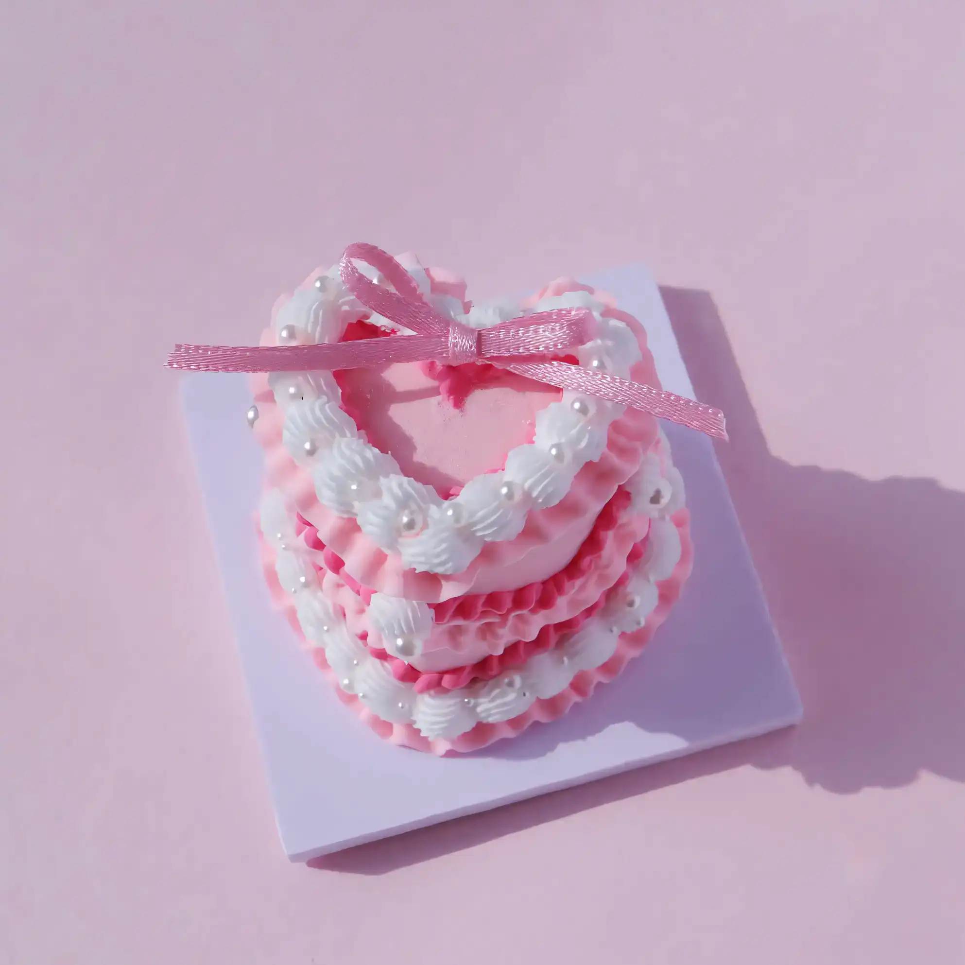 Custom-Crafted Air Dry Clay Mini Cakes - Your Vision Brought to Life Air Dry Clay Princess Heart Cake Kit - Pink Splendor with Ribbon Accents