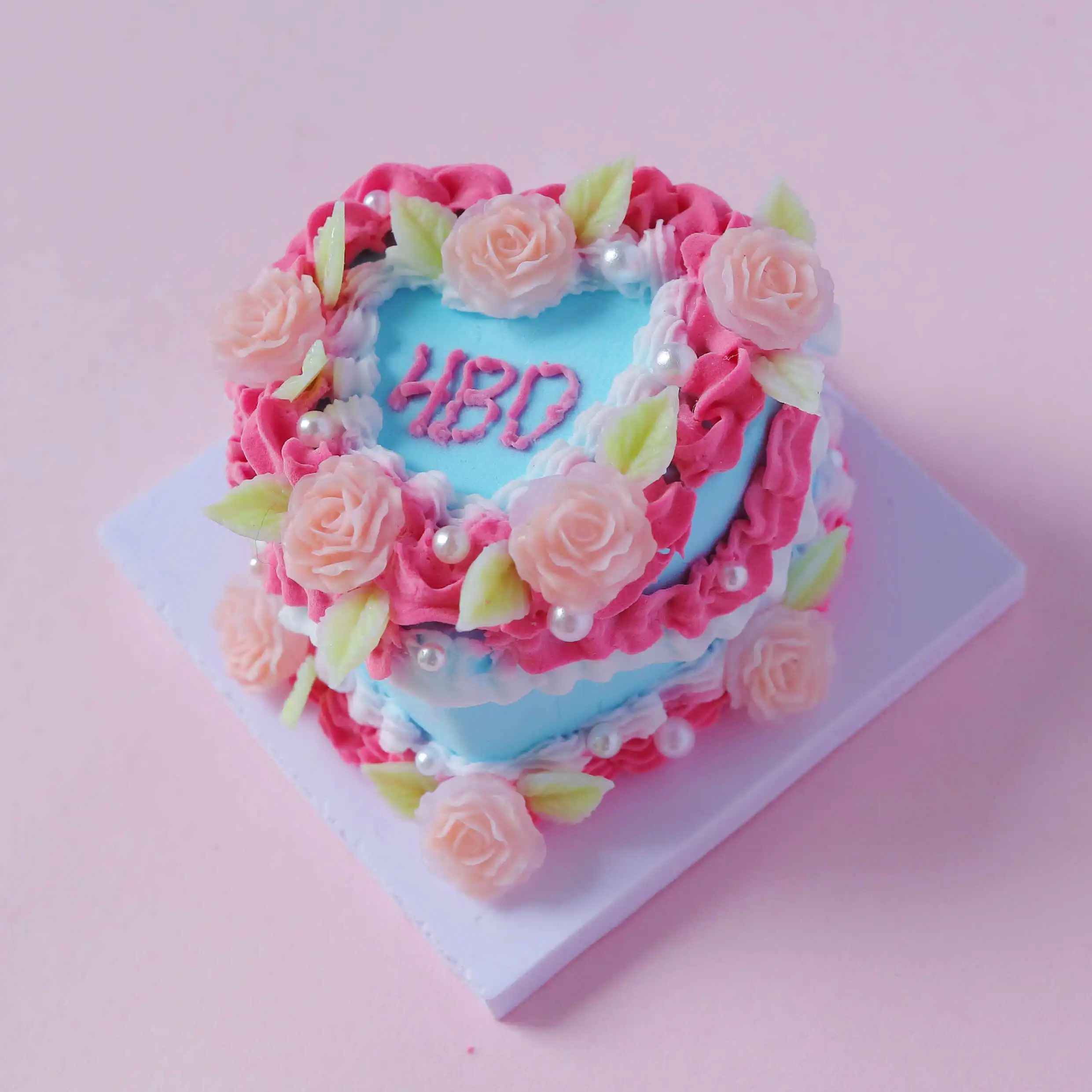 Spring Blossom Air Dry Clay Cake Kit Mini Blue Heart with Pink HBD Spring Blossom Air Dry Clay Cake Kit Mini Blue Heart with Pink HBD - Image 2
