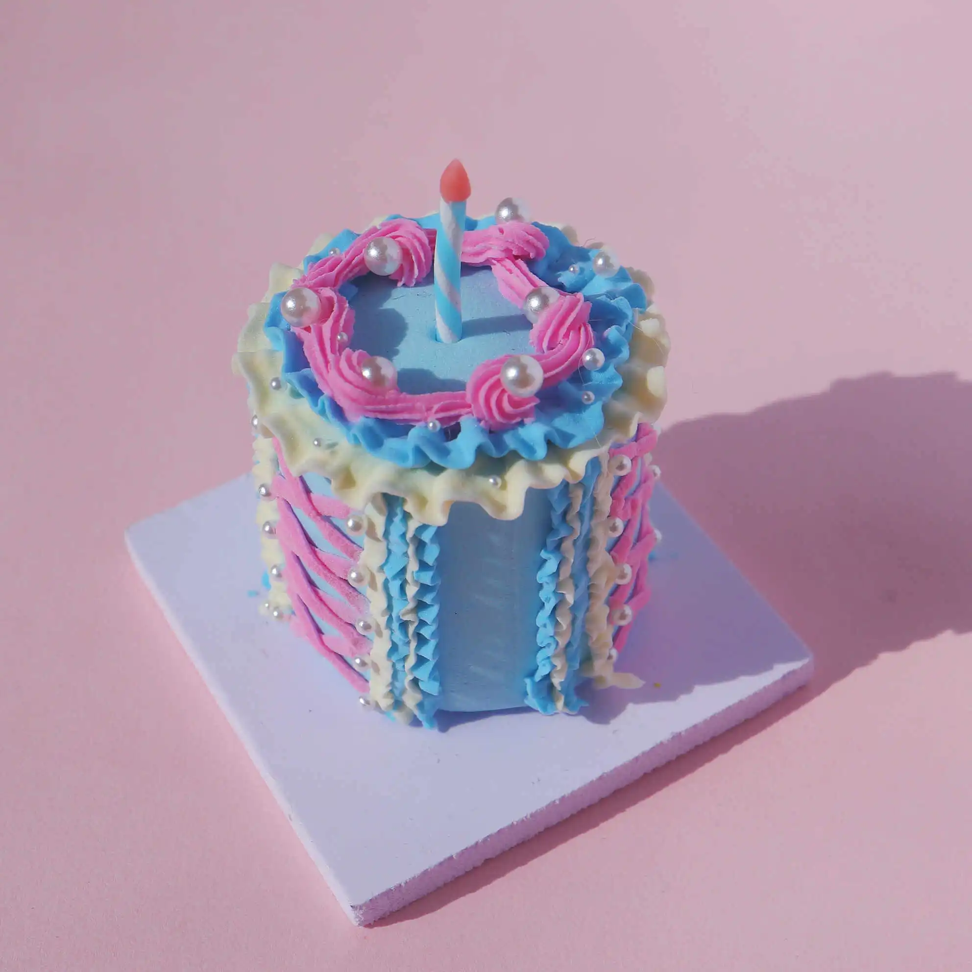 Birthday Bliss Miniature Cake Set: Air Dry Clay with Pastel Icing & Candle Birthday Bliss Miniature Cake Set: Air Dry Clay with Pastel Icing & Candle - Image 2