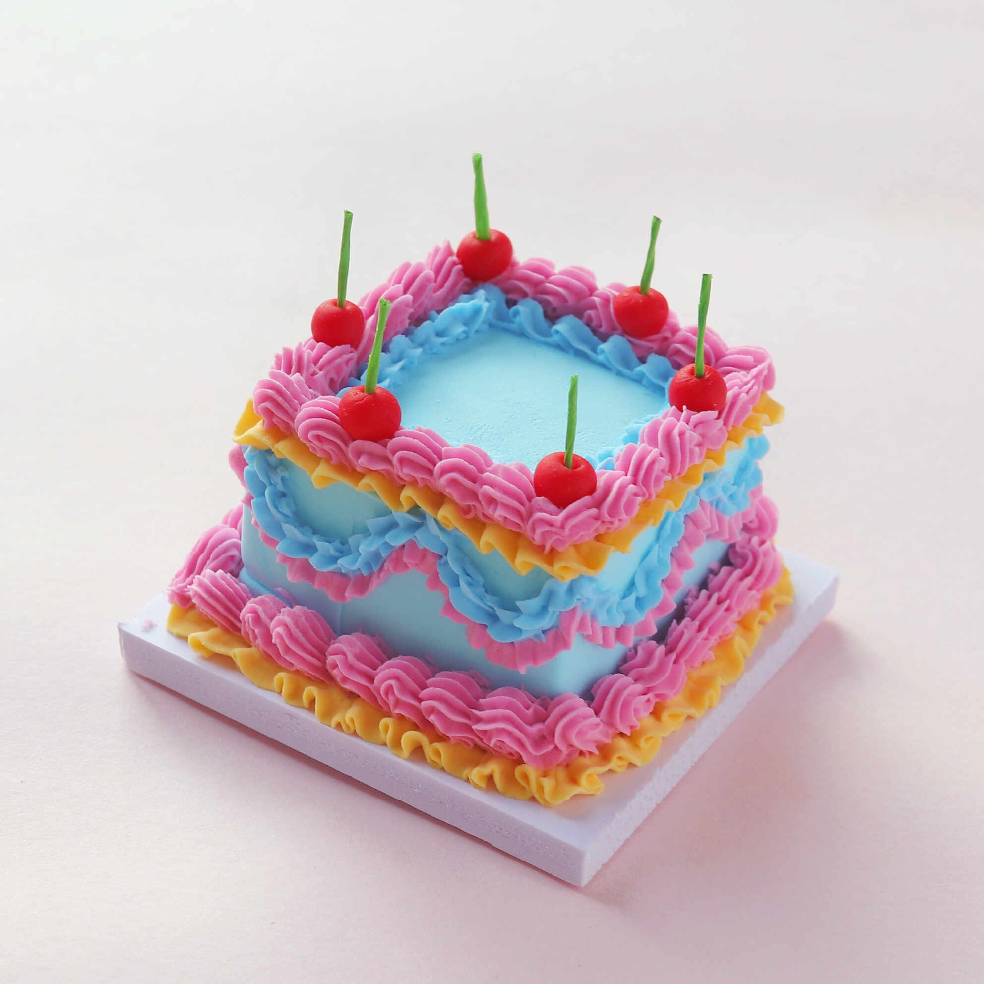 Elegant Blue Square Mini Cake Crafting Kit: Complete with Clay Cherry Decorations Elegant Blue Square Mini Cake Crafting Kit: Complete with Clay Cherry Decorations - Image 4