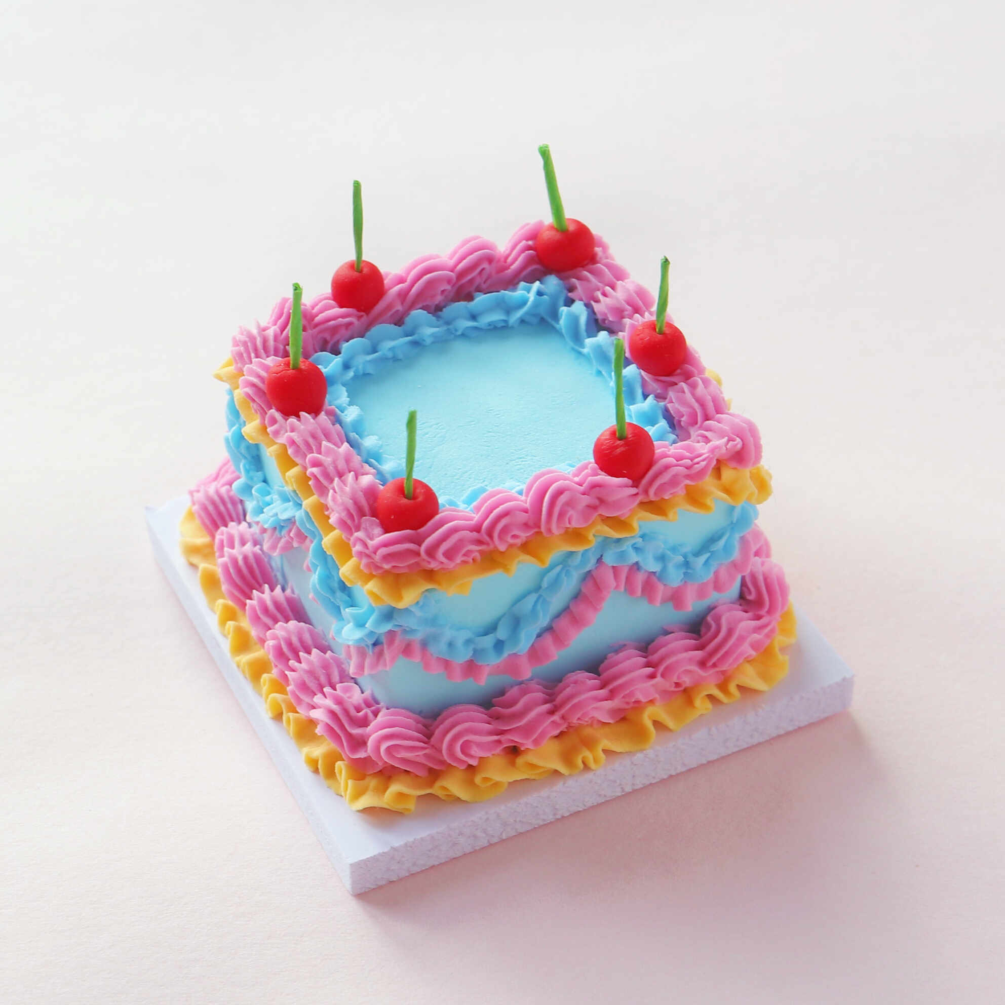 Elegant Blue Square Mini Cake Crafting Kit: Complete with Clay Cherry Decorations Elegant Blue Square Mini Cake Crafting Kit: Complete with Clay Cherry Decorations - Image 5