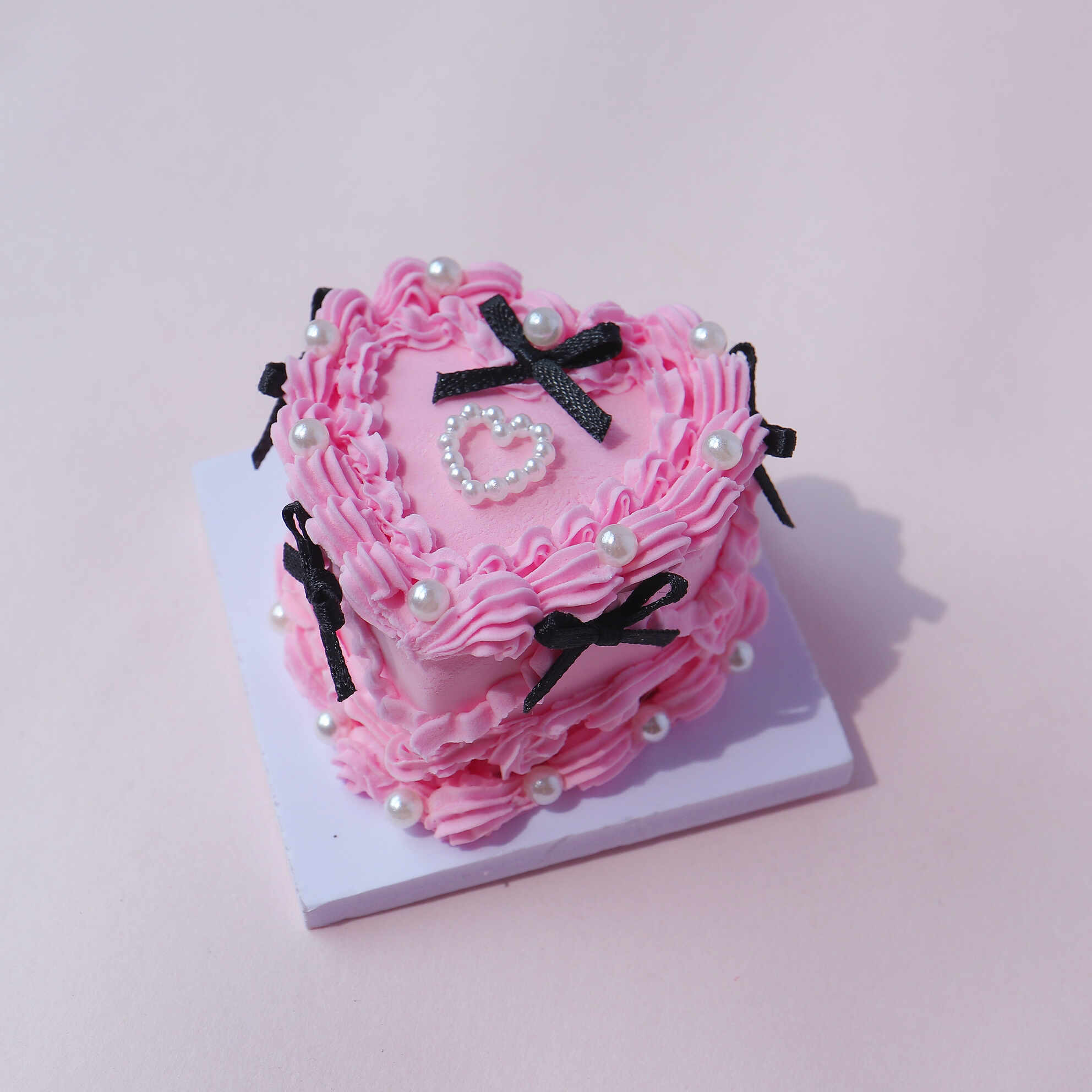 Love in Bloom: Mini Clay Cake Set with Pink Icing and Heart Pearls Love in Bloom: Mini Clay Cake Set with Pink Icing and Heart Pearls - Image 5