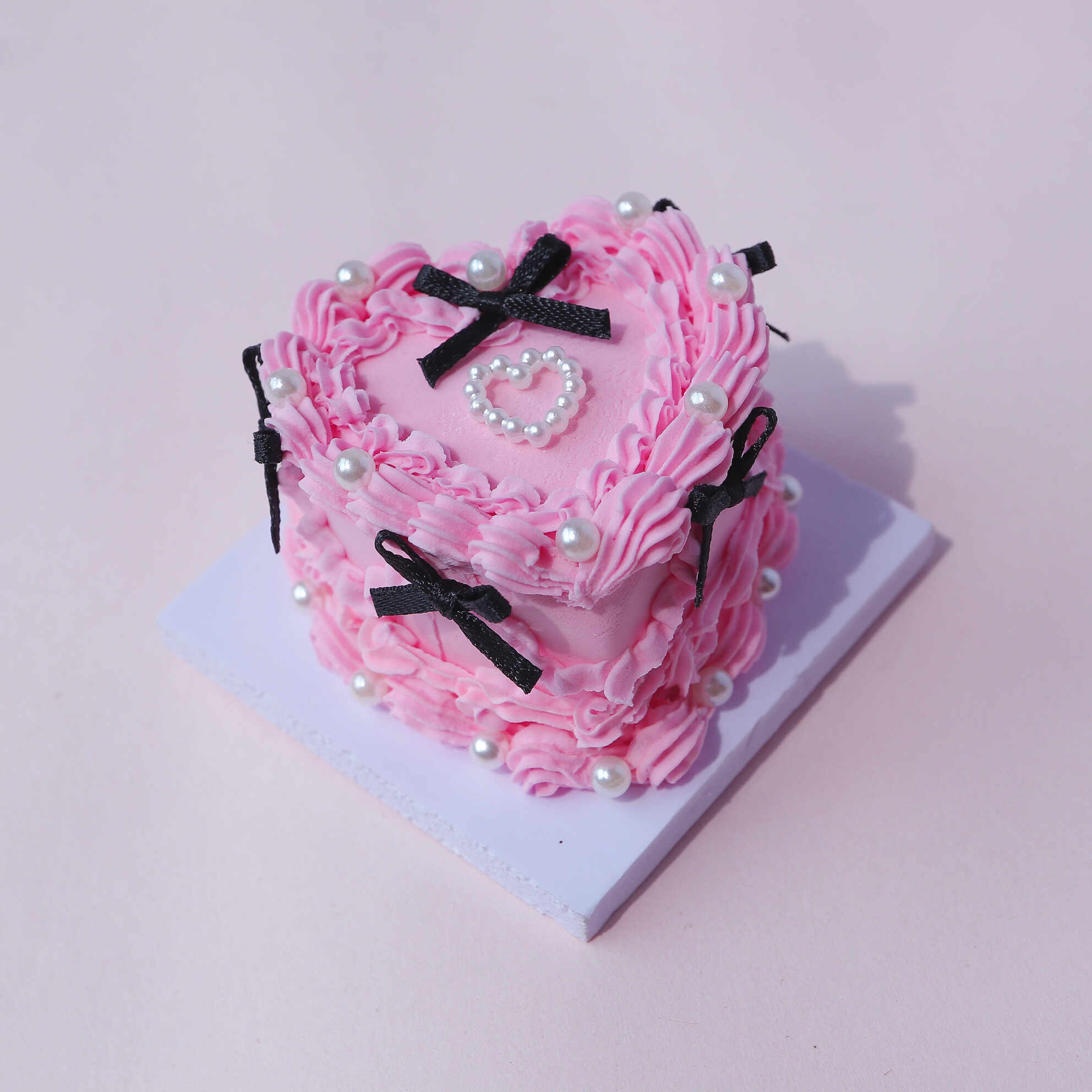 Love in Bloom: Mini Clay Cake Set with Pink Icing and Heart Pearls Love in Bloom: Mini Clay Cake Set with Pink Icing and Heart Pearls