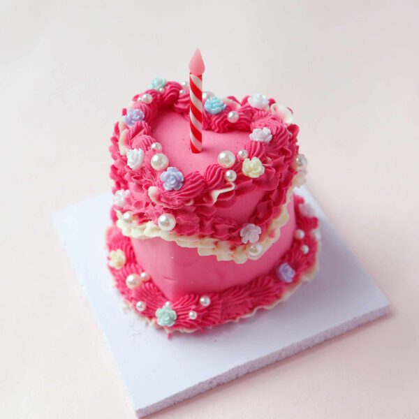 Sweetheart Mini Clay Cake Kit: Pink Heart with Elegant Floral Touches