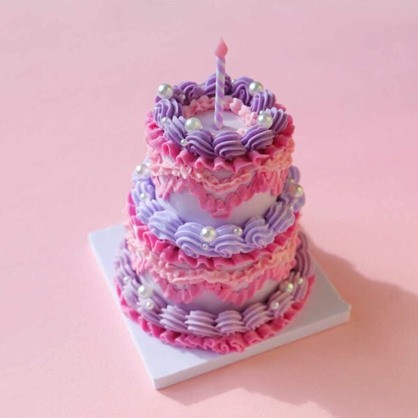 Deluxe Mini Clay Cake Set Layered Purple Design with Elegant Pearls
