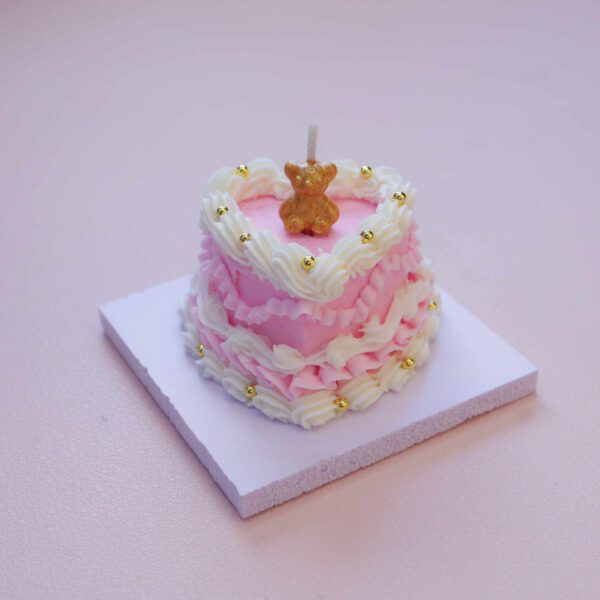 Adorable Pink Heart Cake Kit: Embellished with Gold Bear Candle and Beads