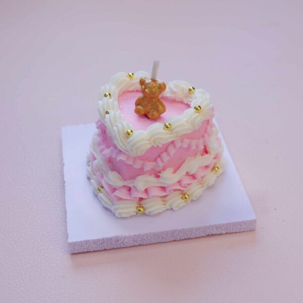 Alternative view of Adorable Pink Heart Cake Kit: Embellished with Gold Bear Candle and Beads