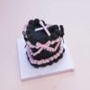 Elegant Black Heart Cake Kit: Adorned with Pink and Black Ribbons Elegant Black Heart Cake Kit: Adorned with Pink and Black Ribbons
