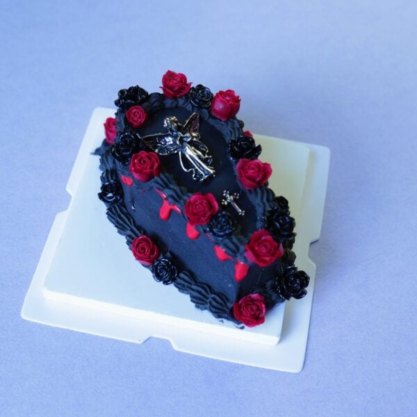 Dark Romance Coffin Cake A Miniature Tribute of Roses and Angels