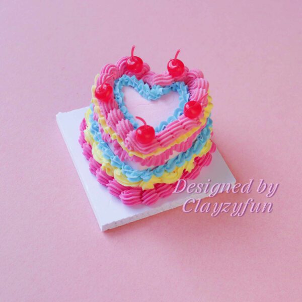 Vibrant Mini Heart Cake Kit Decorated with Red Cherries and Pastel Colors