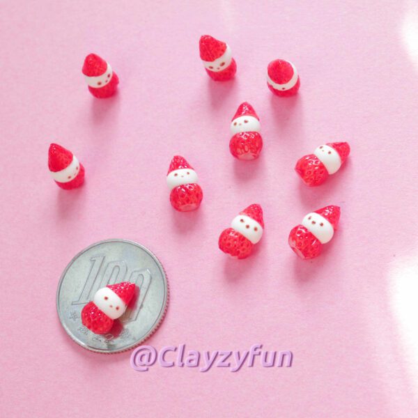 Miniature Strawberry Snowmen: Whimsical Clay Creations(10 packs)