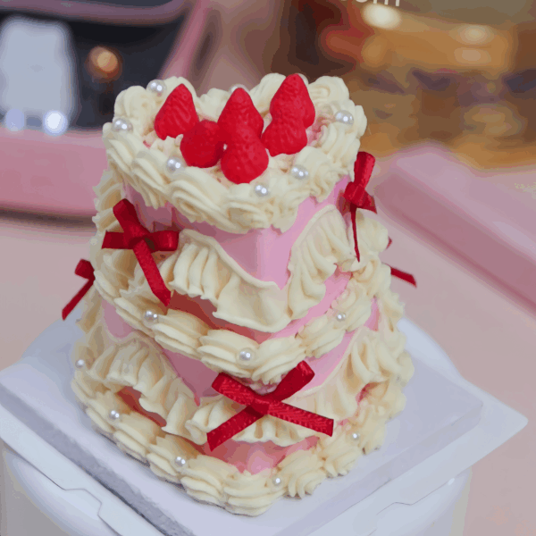 Vintage Charm Double Layer Cake Miniature Delight with Pearl and Bow Details