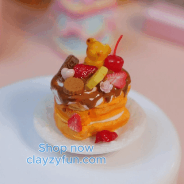 Tiny Brunch Bliss: Clay Toast Stack with Berries & Charms