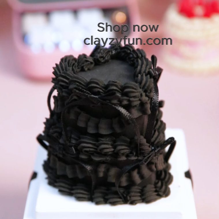 Charming Black Heart-Shaped Mini Cake Clay Kit with Ribbon Accents Charming Black Heart-Shaped Mini Cake Clay Kit with Ribbon Accents - Image 2