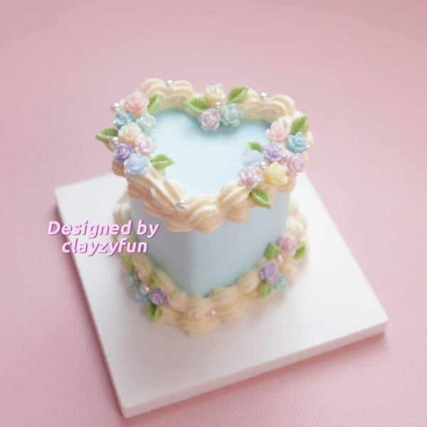 Elegant Blue Heart Cake Kit with Macaron Flowers and Pearls