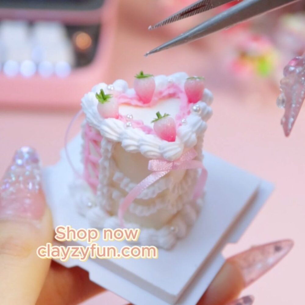 Making Mini Cake Kit Elegant Mini Cake Kit with Strawberry Topping, Ribbon, and Pearls for ...