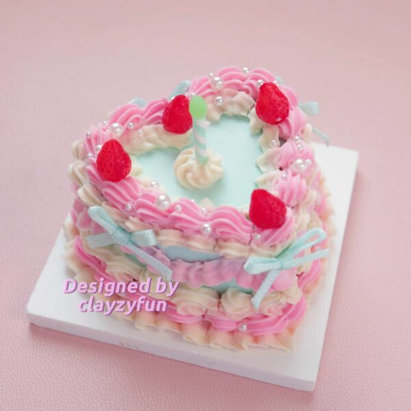 Sweet Mini Heart Cake Kit with Pink Cream, Strawberry Topping, and Candle