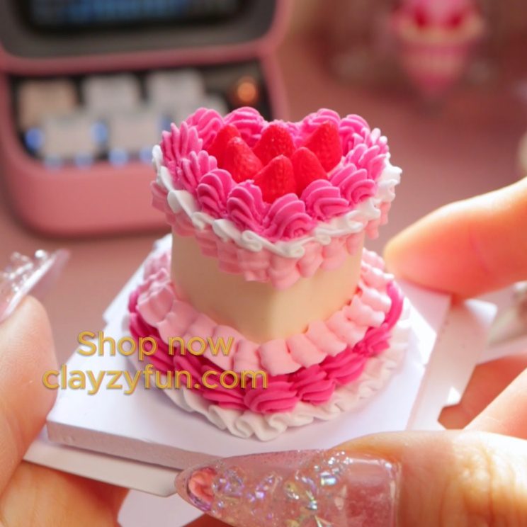 Charming Tall Heart Cake Clay Kit with Pink and White Buttercream Swirls Charming Tall Heart Cake Clay Kit with Pink and White Buttercream Swirls