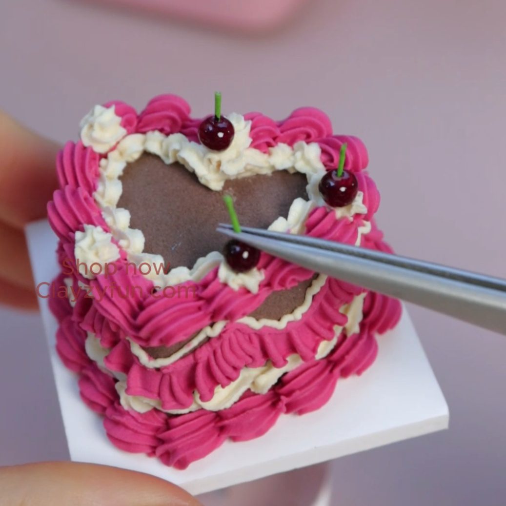 Cherry Chocolate Heart Cake Clay Kit – Rich Layers & Whipped Buttercream Cherry Chocolate Heart Cake Clay Kit – Rich Layers & Whipped Buttercream - Image 6