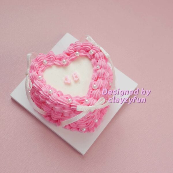 Elegant Heart Cake Clay Kit with Pearls, Ribbons, and Customizable Numbers