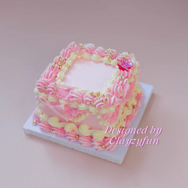 Elegant Square Mini Cake Kit with Pink Buttercream, Gold Pearls, and Butterflies